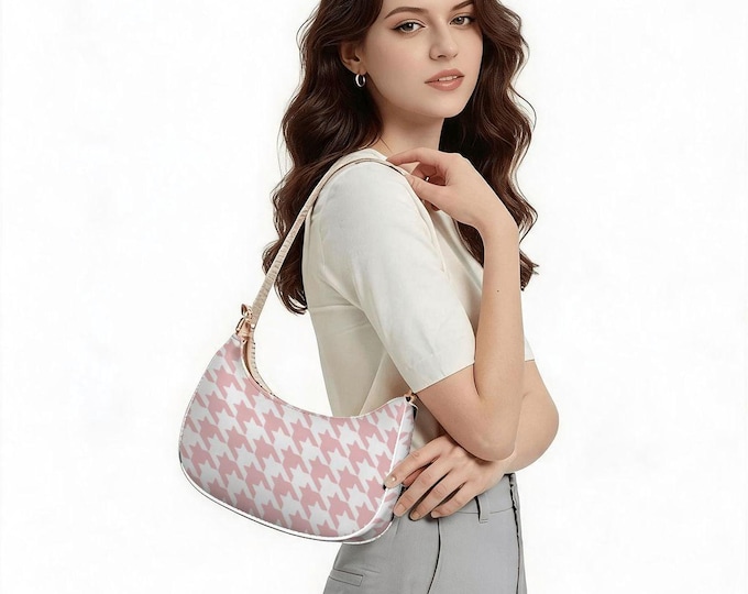 Pink White Houndstooth Shoulder  Bag