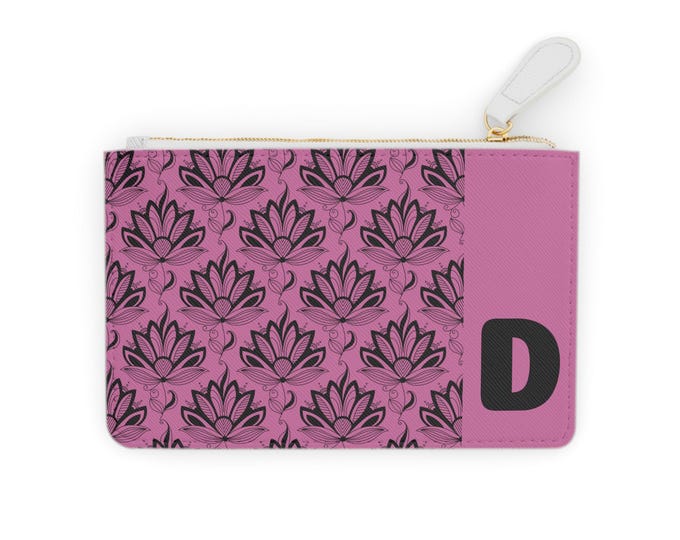 Initial D Pink and Black Succulents Mini Clutch Bag-Intial