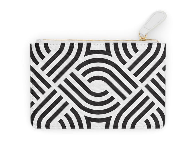 Black White Geometric Wave Mini Clutch Bag | Modern Pattern Coin Purse