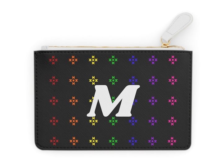 M Initialized Rainbow Native Stars Mini Clutch, Personalized with White Initial M, Initialized