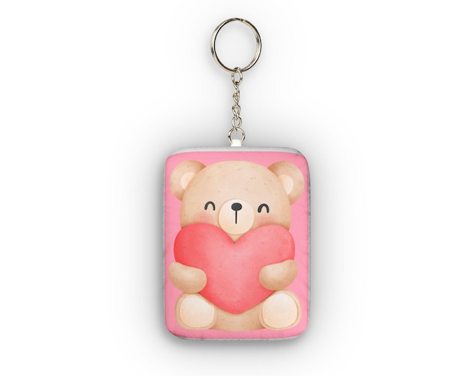 Cute Teddy Bear Holding Heart Custom Shape Mini Plush Keychain | Valentine Accessory