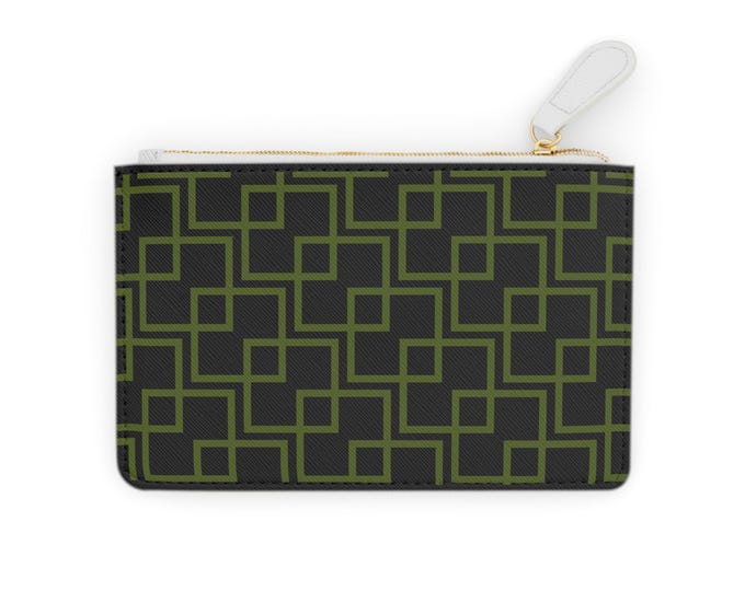 Retro Geometric Squares Mini Clutch Bag | Olive Green Pattern