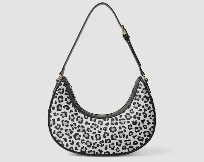Snowy Leopard Black White Elegant Crescent Underarm Bag