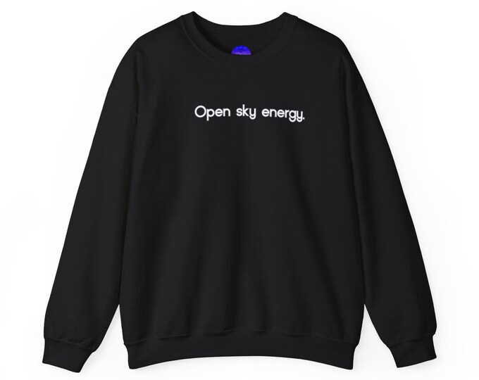 Open sky energy Crewneck Sagittarius Zodiac Sweatshirt | minimalist text graphic, black pullover