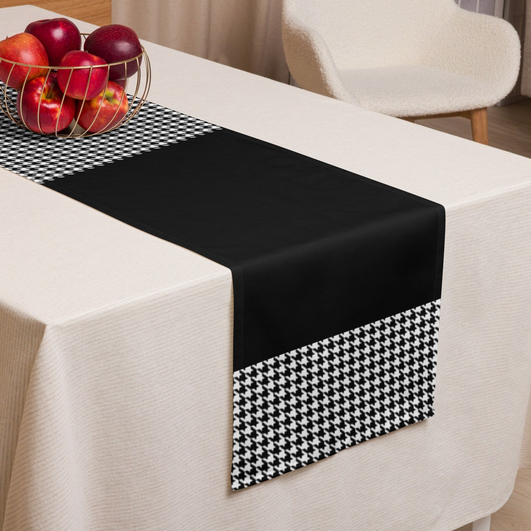 Black With Houndstooth Pattern Breakfast, Lunch, Dinner Table Runner - Etsy
