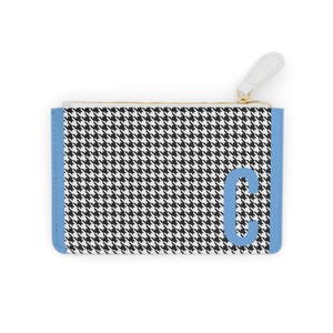 Mini Clutch Porta Carte, Iniziale Azzurro Chiaro con Design C in Bianco e Nero, Porta Carte Personalizzato