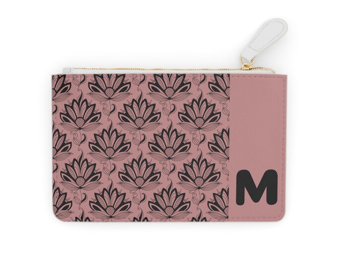 Personalized with Initial A-Z Featerlight with Black Succulents Mini Clutch Bag