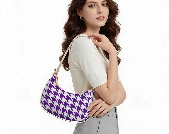 Purple White Houndstooth Shoulder Bag