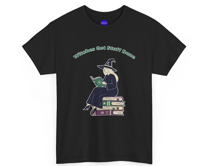 Witchy Reading Tee, Comfortable Unisex Heavy Cotton Tee, Perfect Gift for Book Lovers, Halloween, Cozy Style, Witchy Gifts
