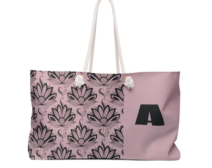 Pink Chic Succulent Floral Weekender Bag | Travel Tote, Personalized with your Initial