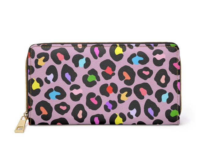 Rainbow pattern, Pink long wallet, zippered