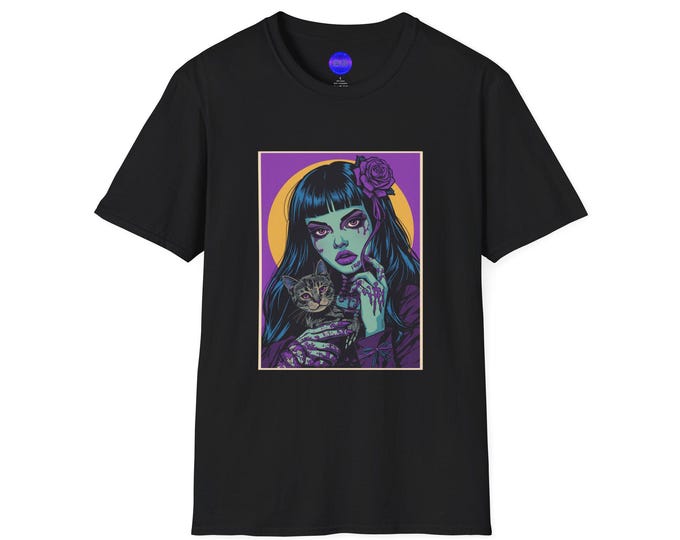 Gothic Cat Lady T-Shirt, Unisex Graphic Tee, Alternative Style Apparel, Gift for Cat Lovers, Halloween Outfit