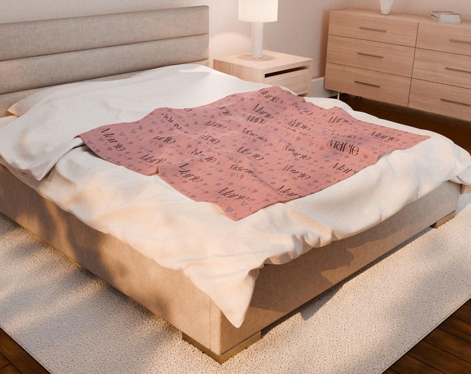 Cozy Personalized Velveteen Plush Blanket, Custom Name Throw, Snuggle Blanket,  Home Decor, Winter Comfort, Pink Floral, Cottage Gore