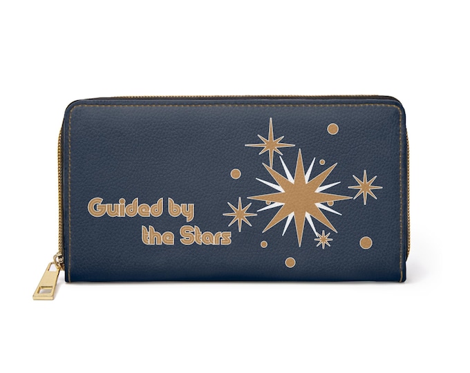 Guided by the Stars The Star Tarot Zipper Wallet | Navy Gold Celestial Design