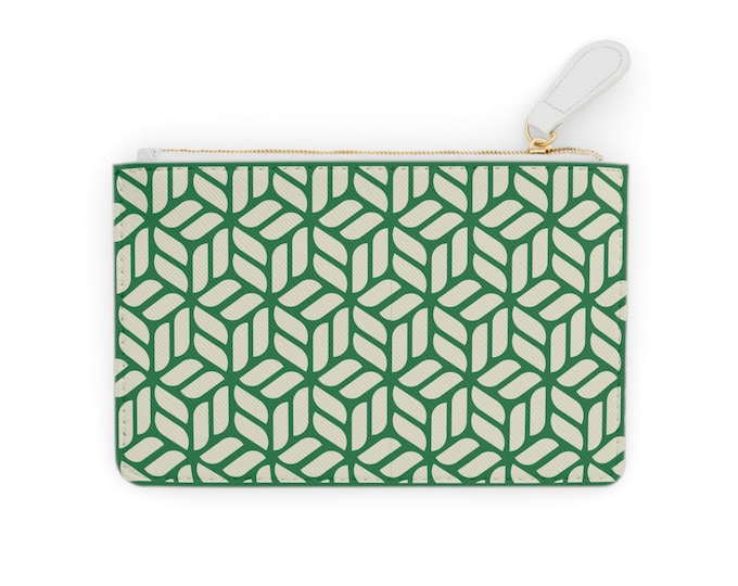 Geometric Green Tile Clutch | Mini Zipper Pouch