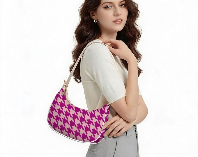 Fuchsia Pink Houndstooth Shoulder Bag