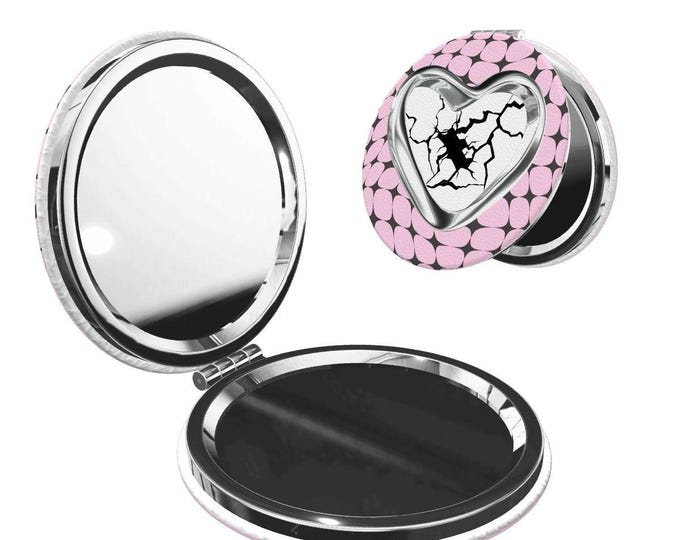 Pink and Black Minimalist Y2K Round Shape Portable Pocket Mirror