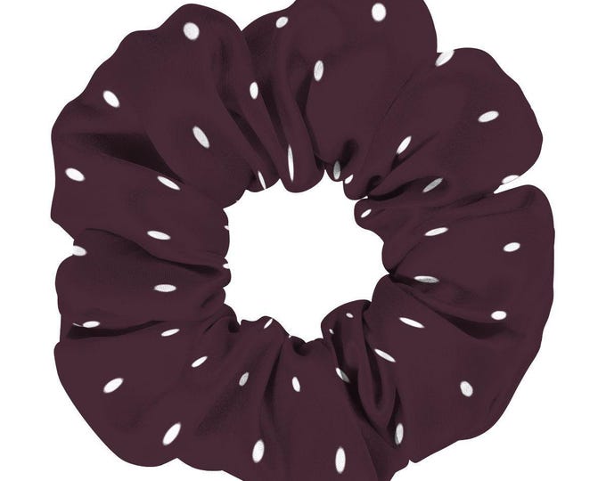 6-Pack Hair Scrunchies, White Polka Dots in Native Berry