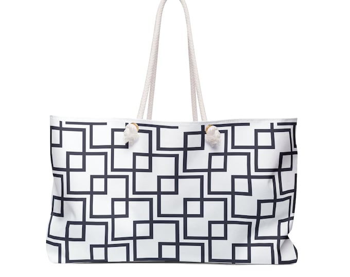 Geometric Overlapping Squares Weekender Bag | Black White Tote