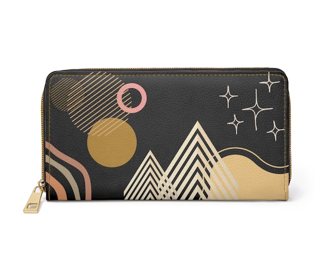Abstract Geometric Mountains Zipper Wallet | Modern Shapes, Stars