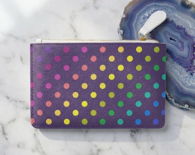 Rainbow Polka Dot Mini Clutch Bag | Colorful Dots Purple