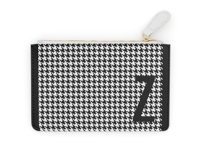 Houndstooth Mini Clutch: Vegan Leather Card Holder, Initial Z