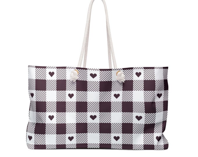 Heart Burgundy Plaid Weekender Bag | Check Tote