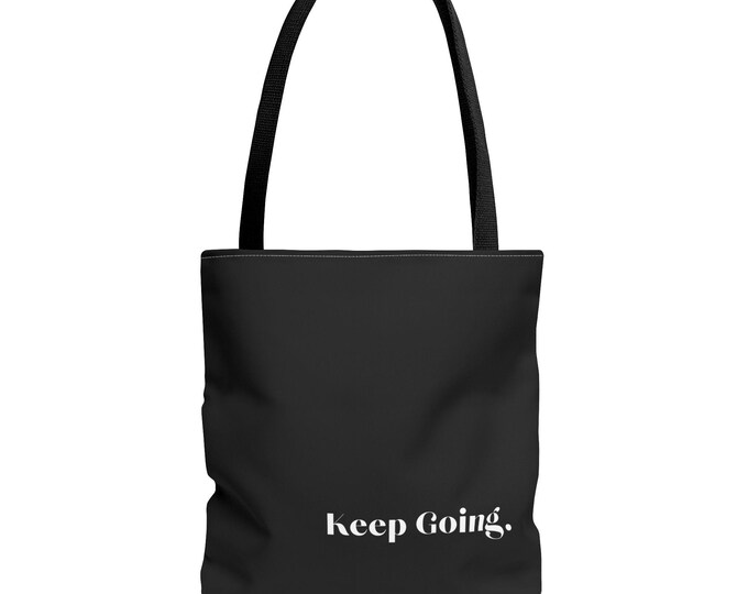 Keep Going script text Tote Bag | Motivational, Minimalist Black Canvas