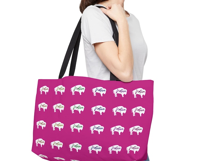 Magenta-Rainbow Native White Innii-Bison Weekender Tote – Travel Bag from Iron Woman 80 Collection
