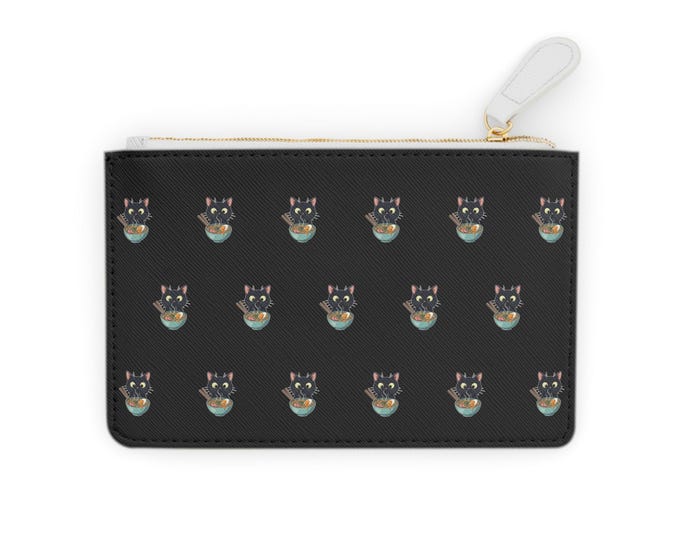 Black Cat Pattern Mini Clutch Bag | Cat Face Zipper Pouch