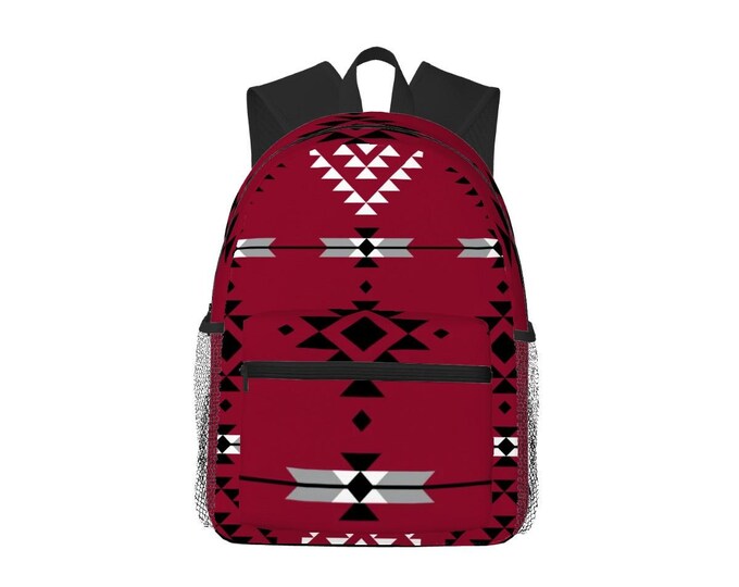 Red Oxford Backpack with Changeable Pocket Pattern | Tribal Pattern
