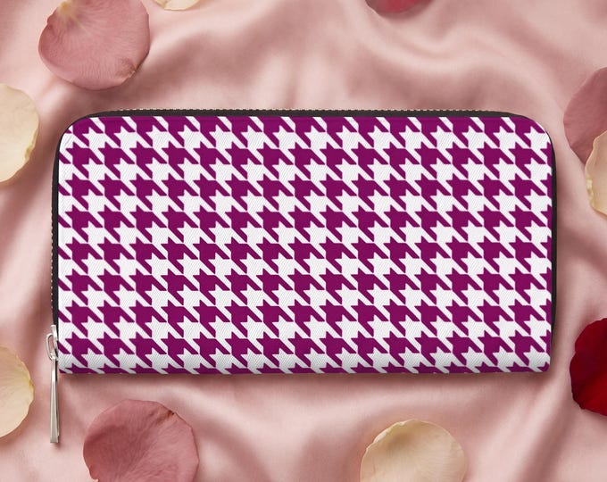 Magenta Houndstooth Long Zipper Wallet