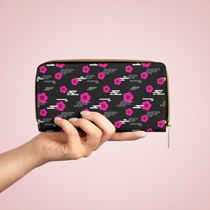 Pink and White Flower Pattern, Black Womens Zipper Wallet, Womens Card Holder