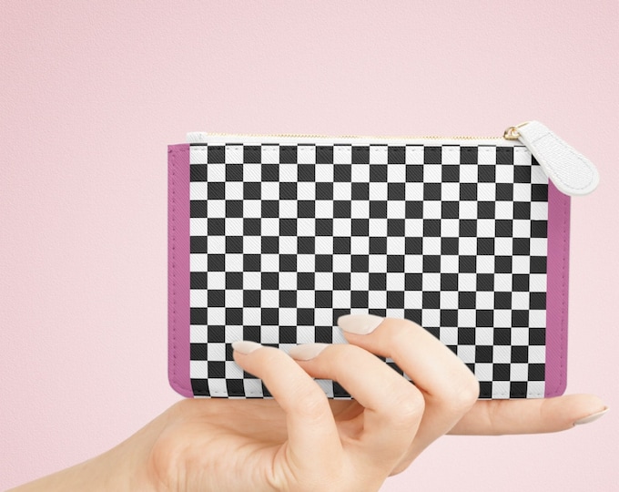 Pink, Black and White-Checkered-Wallet-Card holder-Mini Clutch Bag