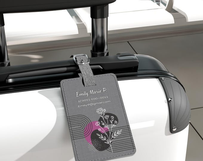 Pink and White Boho Abstract Floral Personalized Luggage Tag | Rectangle