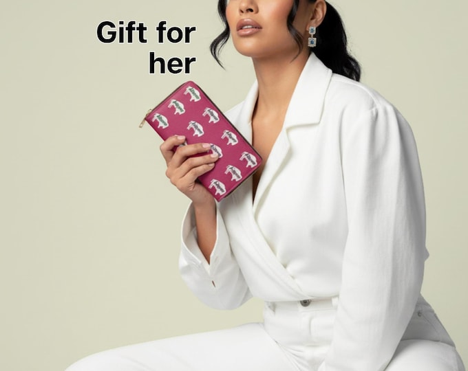 Large White Indigenous Bison aka Innii Fuchsia Zipper Wallet