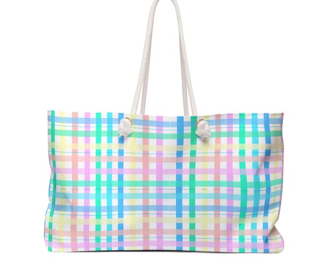 Pastel Plaid Weekender Bag | Pastel Check Travel Tote