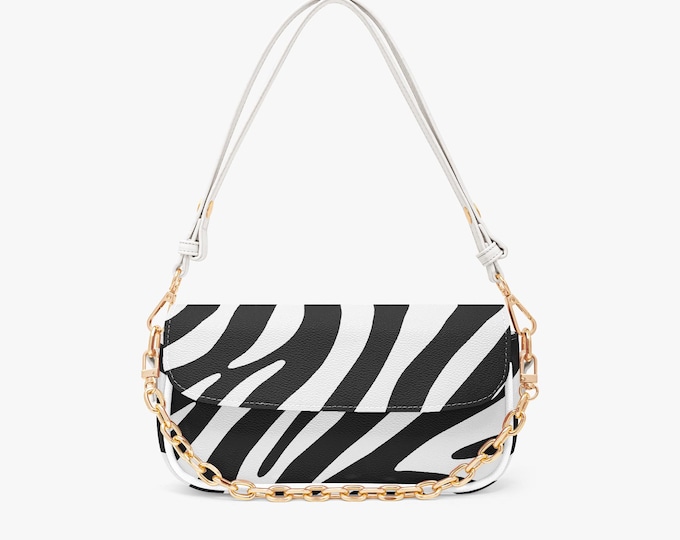 Black White Zebra Pattern Chain Shoulder Bag