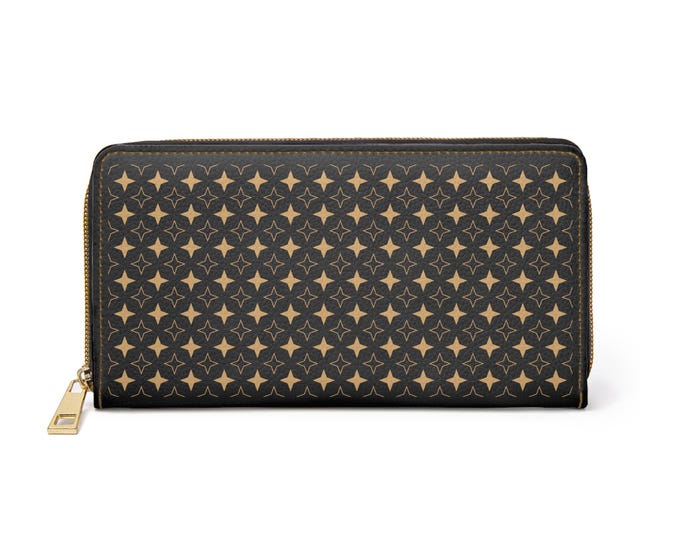 Gold Stars Black Zipper Wallet