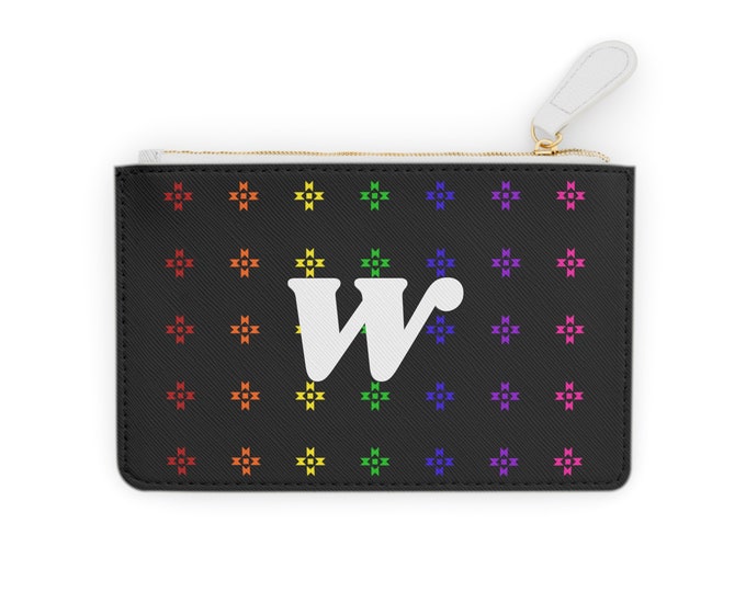 Rainbow Native Stars Mini Clutch, Personalized with White Initial W, Initialized