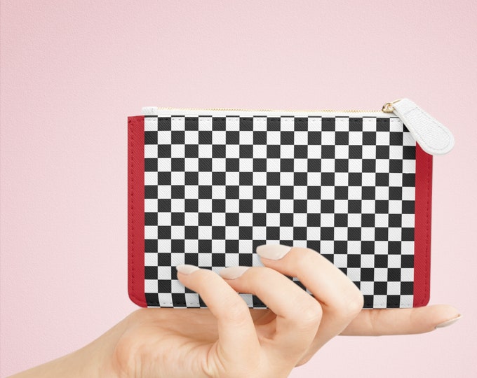Red, Black and White-Checkered-Wallet-Card holder-Mini Clutch Bag