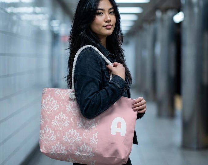 Morning Blush Chic Succulent Floral Weekender Tote Bag | Personalized with your Initial