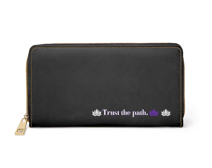 Trust the path lotus motif Zipper Wallet | inspirational phrase, lotus icons