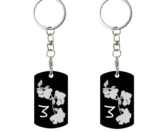 Floral Personalized Back and White Rectangular Metal Keychain