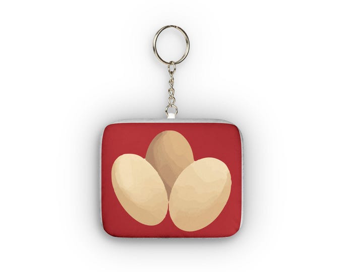 Egg Trio Custom Shape Mini Plush Keychain | Red Background