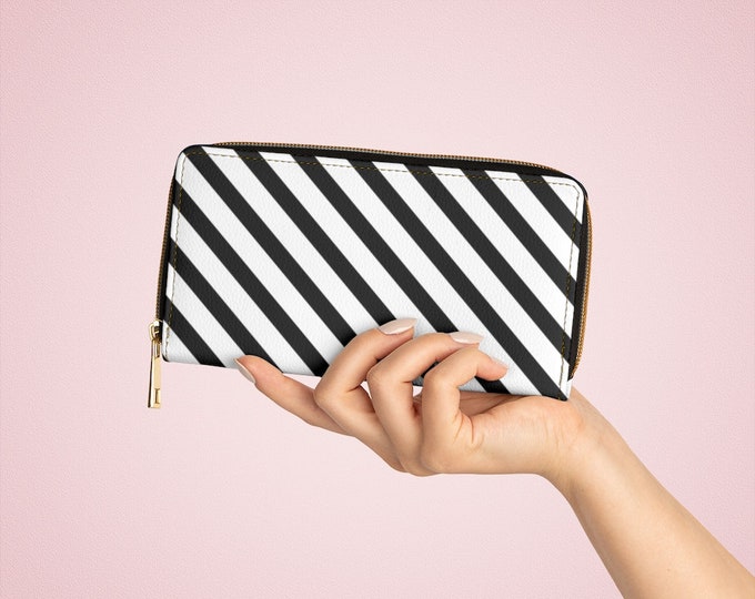 Black and White diagonal lines Zipper Wallet-long wallet