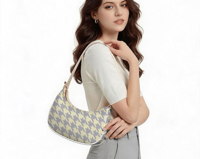 Butter Yellow Gray Houndstooth Shoulder Bag