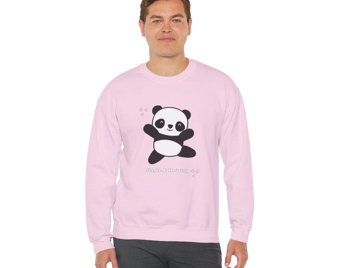 Cute Panda Illustration | Single & Thriving Typography Crewneck Sweatshirt