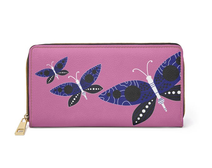Blue Pattern Butterflies Zipper Wallet | Pink Butterfly Wallet