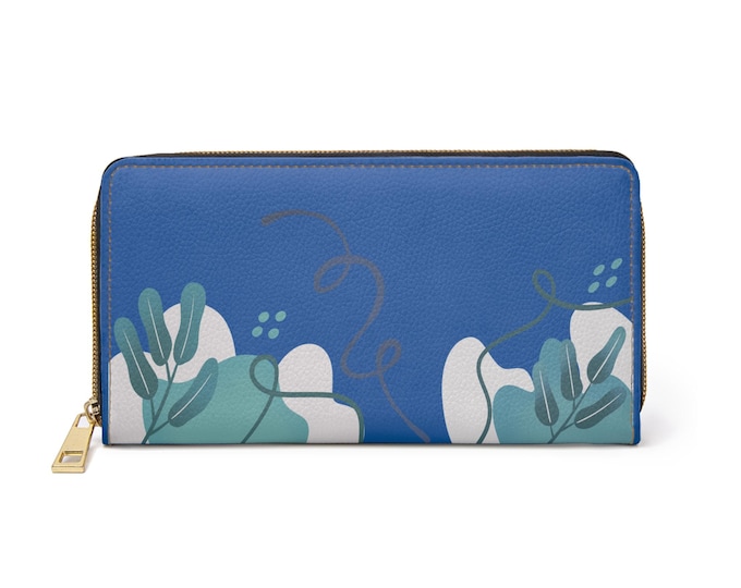 Morning Glacier Abstract Floral Zipper Wallet | Botanical Line Art Wallet